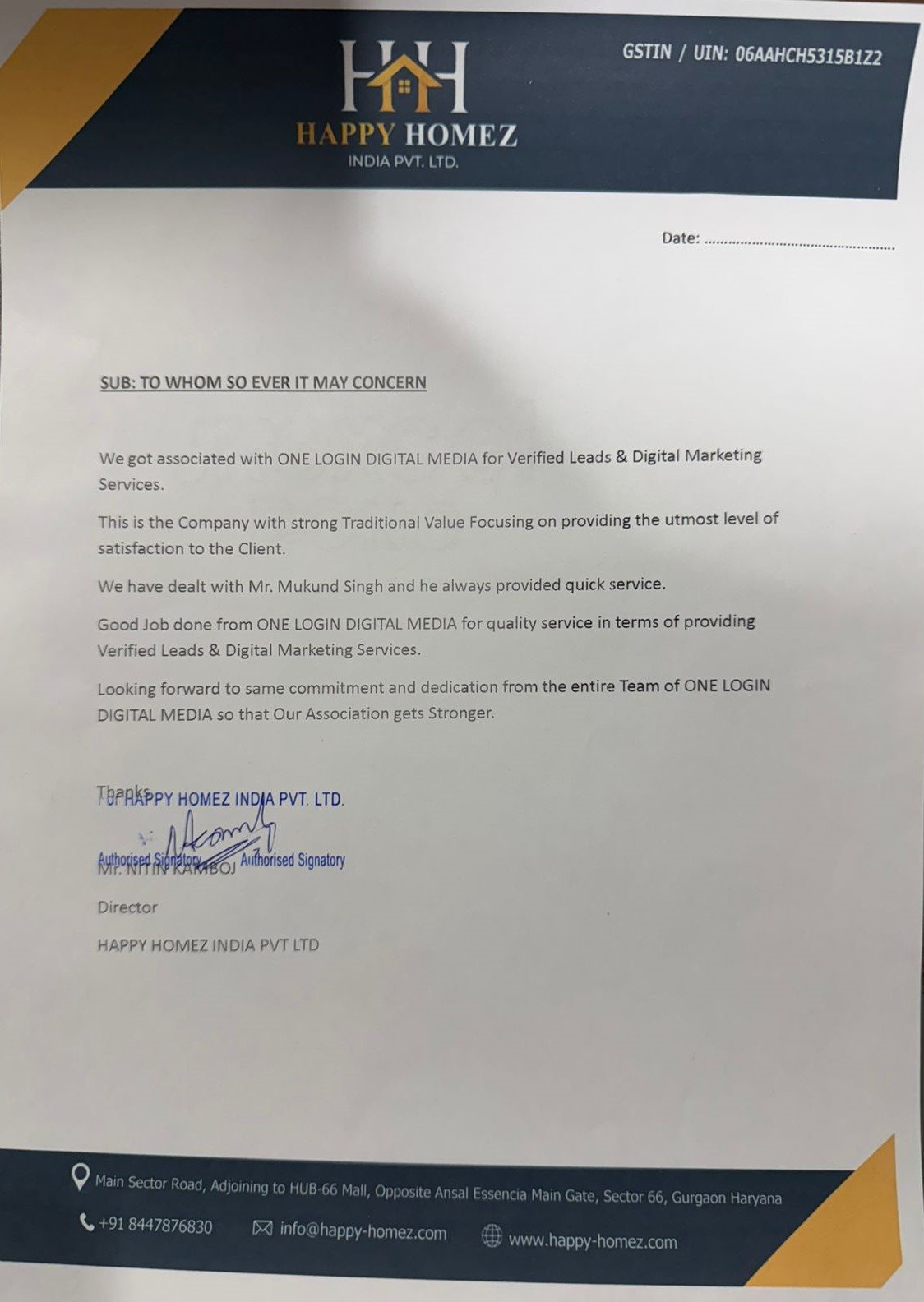 Happy Homez Testimonial